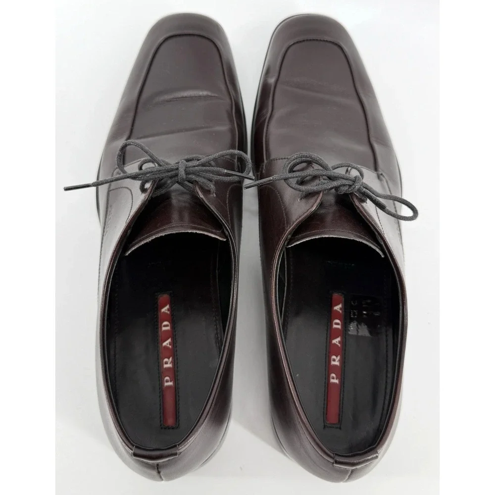 Prada Dress Shoes Men 8 Burgundy‎ Oxblood Leather Square Toe Derby Italy